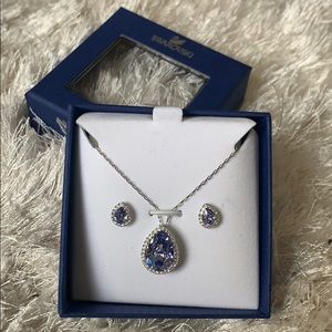 Authentic Swarovski plated pave necklace + earring